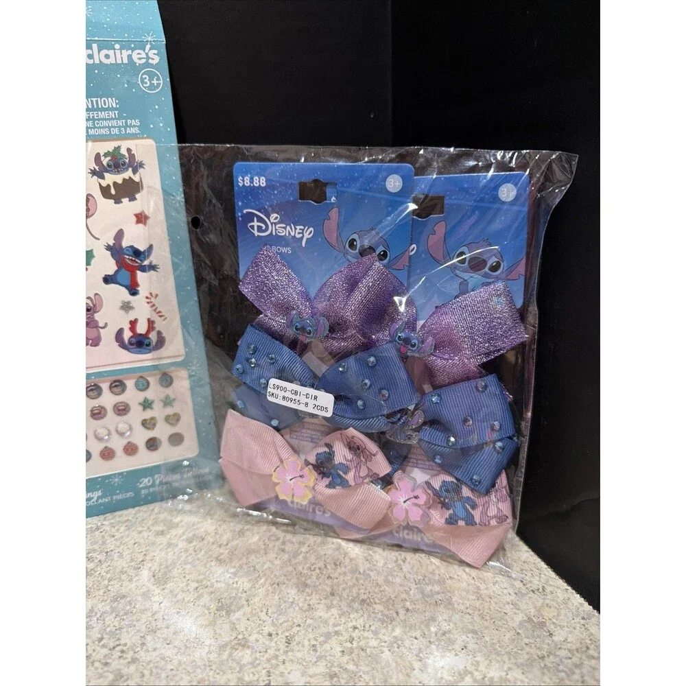 Stitch Claire's beauty pack- nails, hair clip, earring stickers, and bows